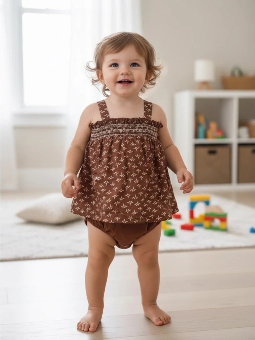 Carter's Brown Floral Smocked Diaper Cover Set